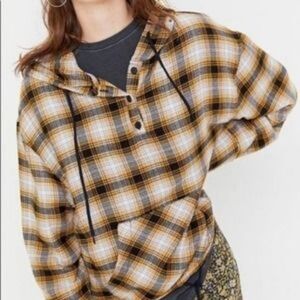 Urban Outfitters Alex Popover Hooded Flannel Shirt